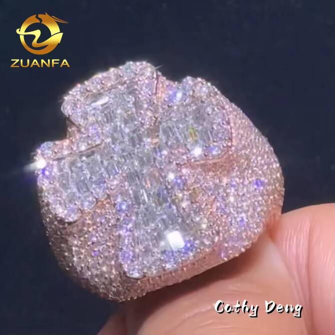 Hot Selling Moissanite Men Diamond Rings 925 Sterling Silver Ice Out Ring Cross Moissanite Hip Hop Ring