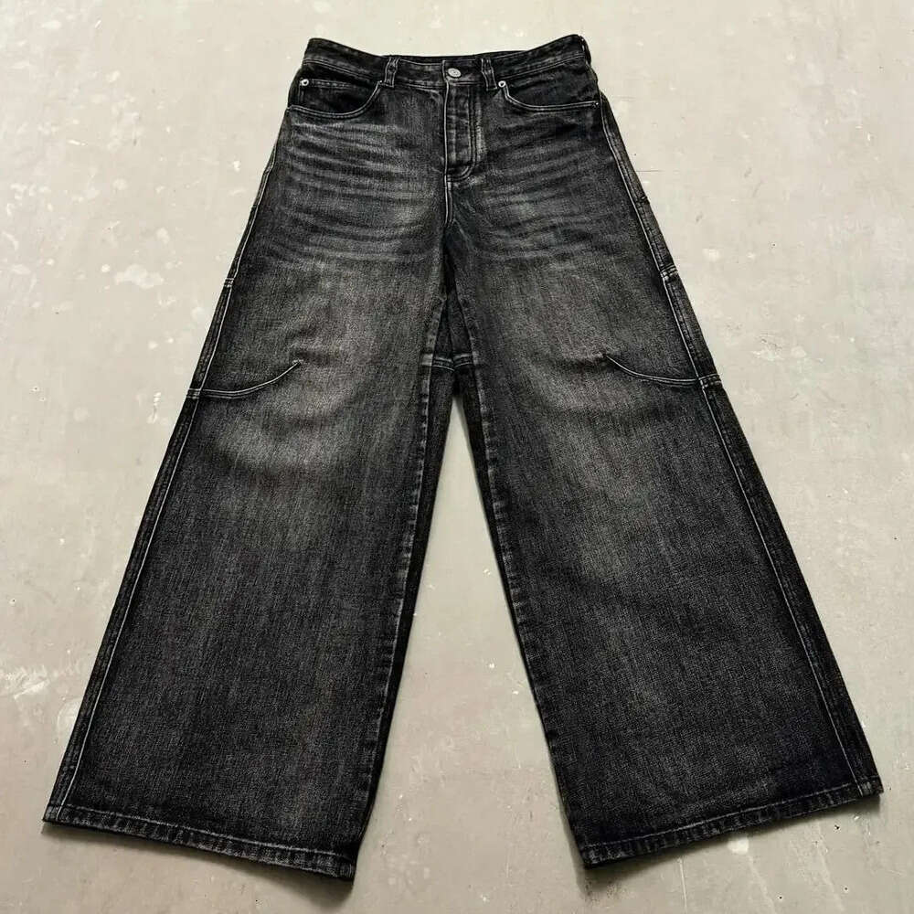 Men's Jeans Streetwear Washed Retro Baggy Jeans Goth Hip-hop Men's Personality Trendy Black Straight Pant Wide Leg Pants Unisex Home Casual 