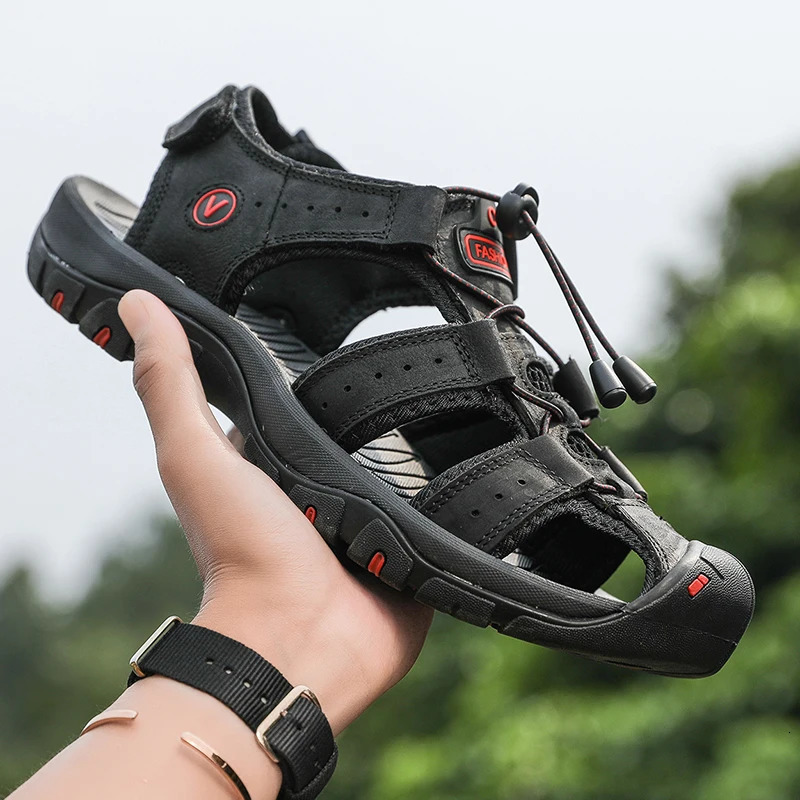 Summer Men Sandals Leather Mens Casual Shoes Breathable Outdoor Sandals for Men Beach Shoes Slippers Fashion Roman Shoes 260304