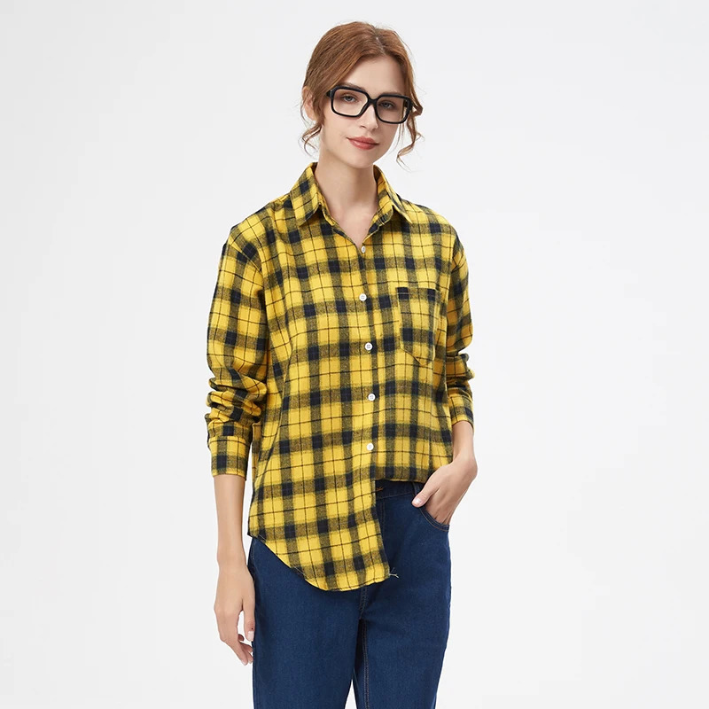 Fresh Flannel Plaid Shirt Women Female Blouses and Tops Cotton Loose Long Sleeve Casual Shirts Fine Womens Clothes 260306