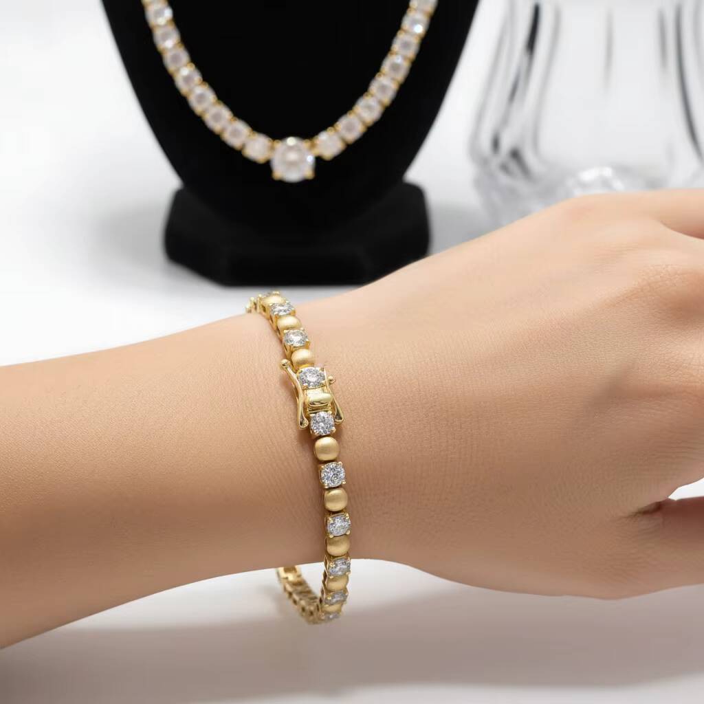 Multiple sizes Round Cut 25MM-8MM VVS Moissanite Tennis Bracelet S925 Sterling Silver Gold Plated Hand Chain Jewelry for Women