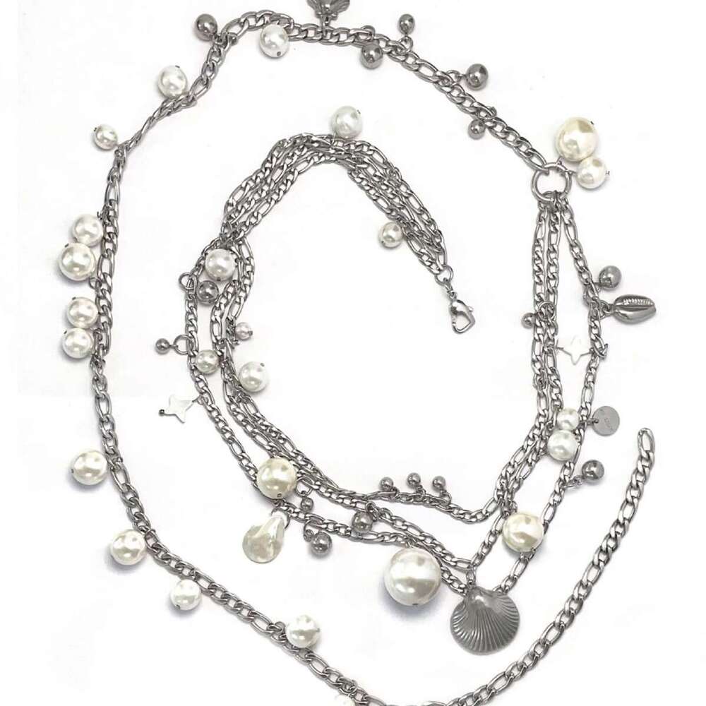 "Song of the Ocean" Pearl Waist Chain with Multi-layered Shell Pendant, Original Design, Fashionable