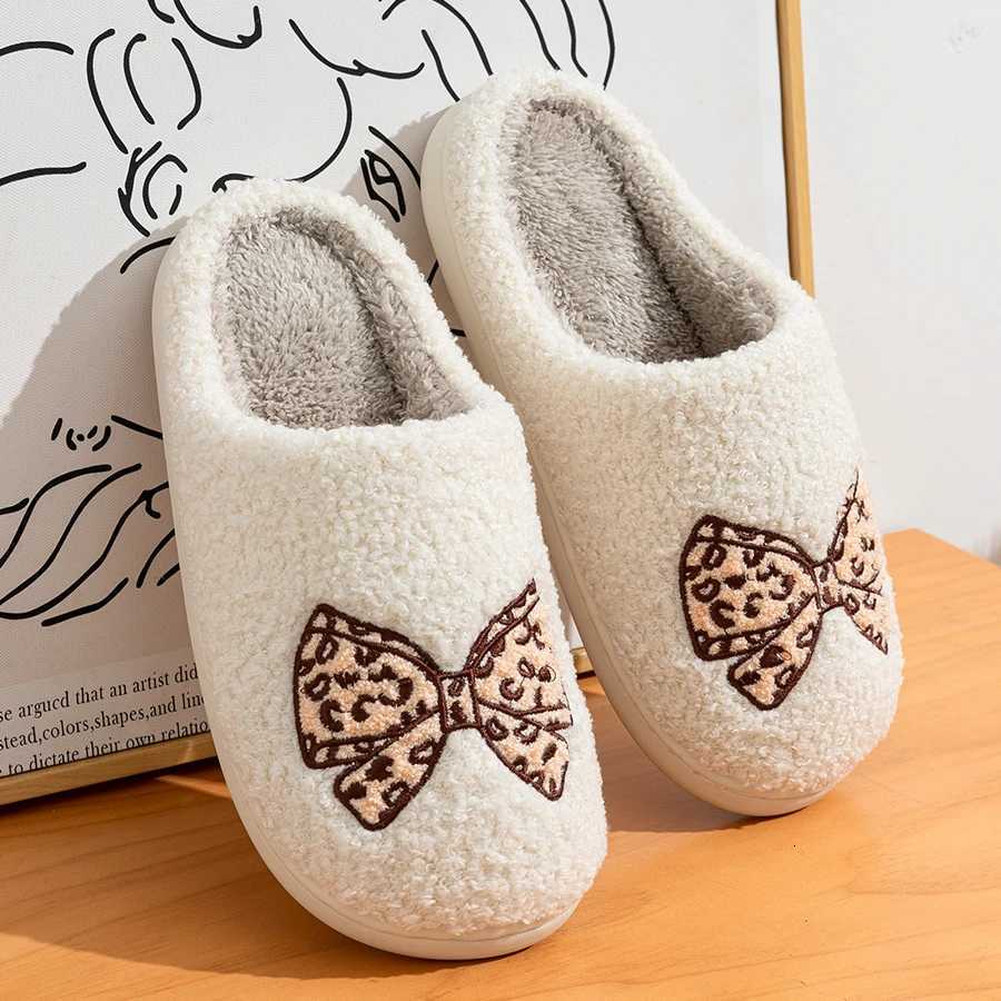 Womens Bow Slippers Warm Pattern Winter Indoor Soft Sole Home Cute Classic Embroidered Comfy casual Fuzzy Bedroom Girls Shoes S260305
