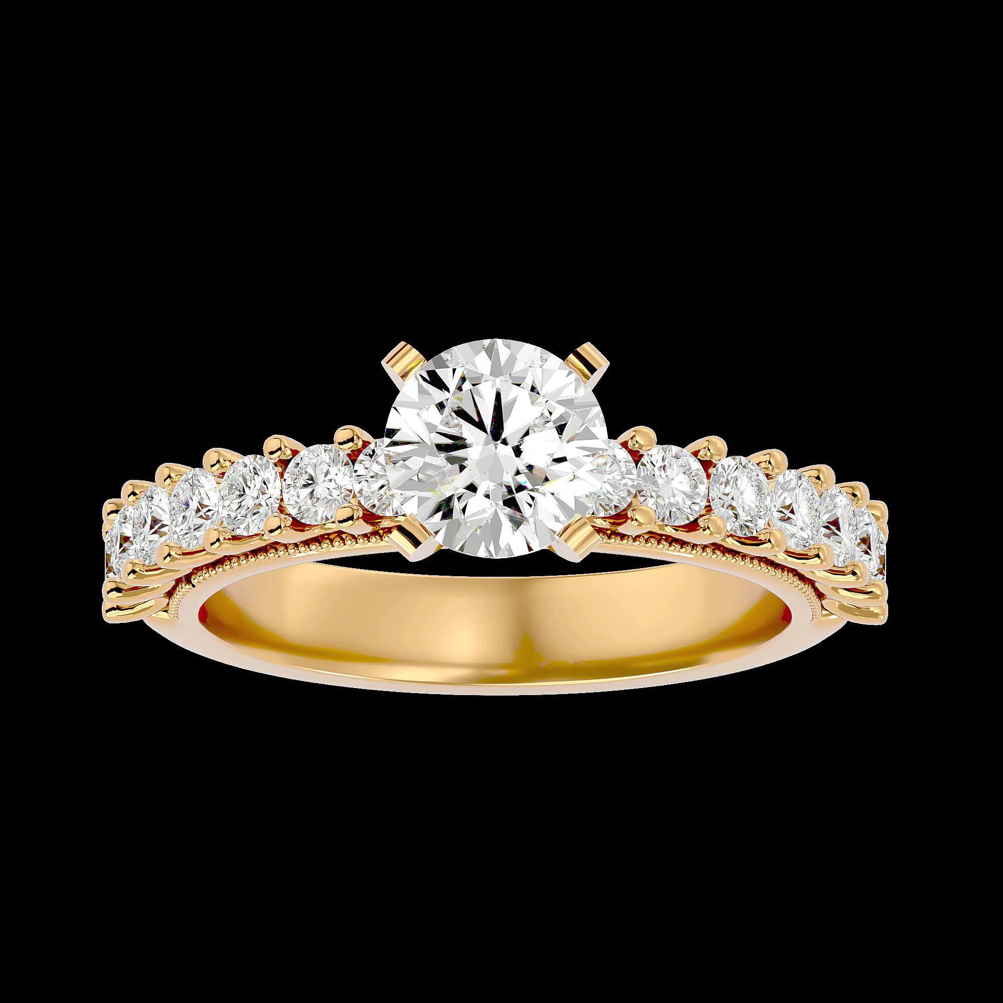 Allison 14K Yellow Gold Solitaire Ring Princess Emerald Oval Cut Diamonds Rhodium Plated IGI Certified Hip-Hop Romantic Style