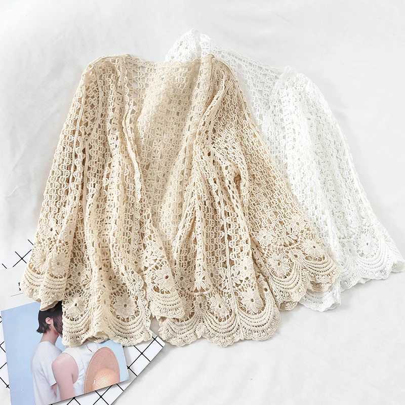 Open Lace Cardigan Crocheted Hollow Out Shrug Female Casual White Flower Floral Open Stitch Women Sweater Loose Knitted Outwear M260306