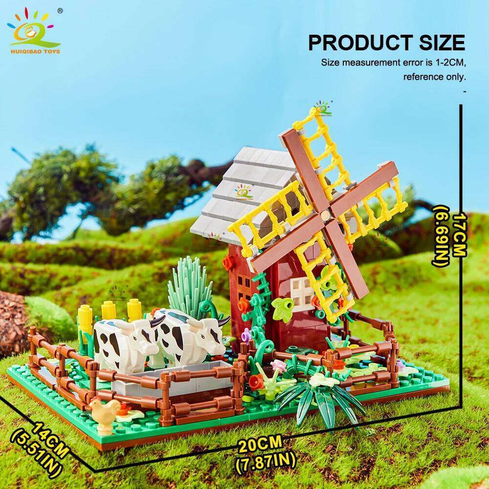 HUIQIBAO MOC Farm Truck Pigsty Windmill House Building Block Farmer Tractor Vehicle Car Brick City Construction Toy For Children Z260306