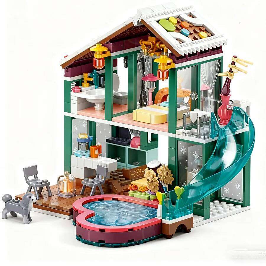 Sluban 0961 Hot Spring Holiday House Toy Model Educational DIY Assembled Building Block Toy, Home Decoration Z260306