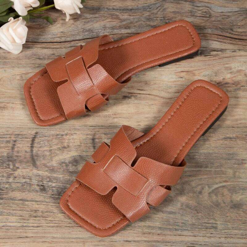 Plus Size Women's Trendy Knitted Flat Bottom Casual Couple Beach Shoes Summer Outerwear Comfortable Sandals for Women