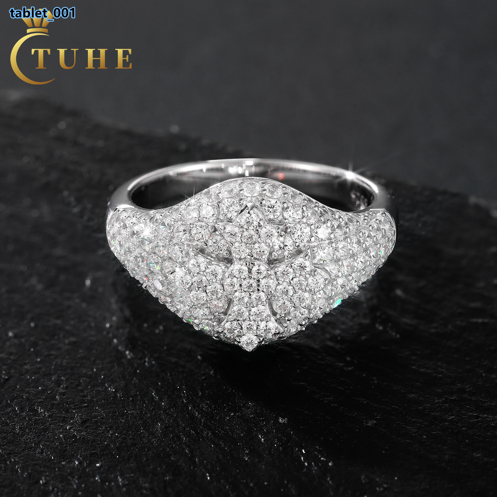 Pass Diamond Tester Hip Hop VVS Moissanite Diamond Mens Gift Gold Plate 925 Sterling Silver Iced Out Cross Ring for Rapper Men