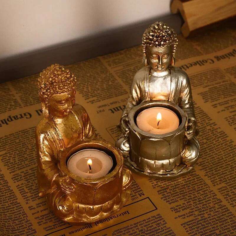 Handmade Buddha Statue Candle Holder Classical Sturdy Resin Candlestick Decor for Home Bedroom Office Yoga Studio Decoration XJ260305