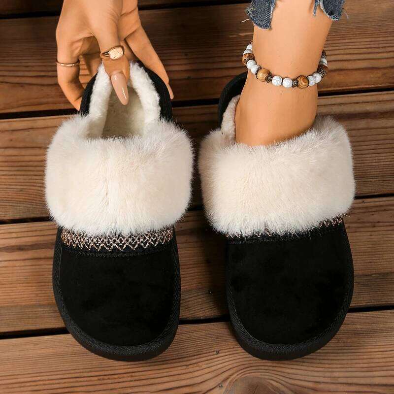 2025 Winter New Warm Women's Dragging Retro Fashion Cotton Shoes Comfortable Round Head Rubber Sole
