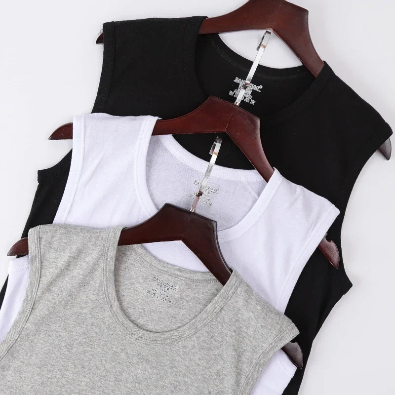 Mens four seasons tight cotton vest leisure sports fitness running teenagers round neck sleeveless T-shirt can be built inside 260306