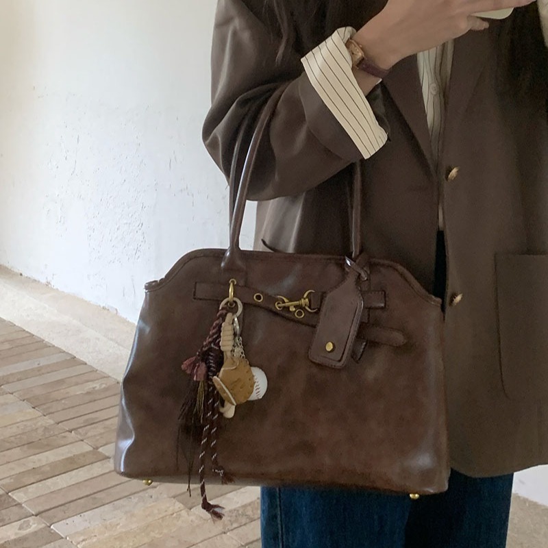 2026 Vintage Lazy Style Briefcase Bag For Women, Large Capacity, Textured, Versatile, Luxury Handbag Simple, Niche Design, Handheld And Shoulder Tote 