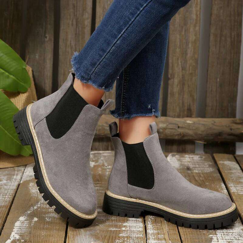 2026 new winter hot selling comfortable casual short boots, fashionable round toe square heel Chelsea boots