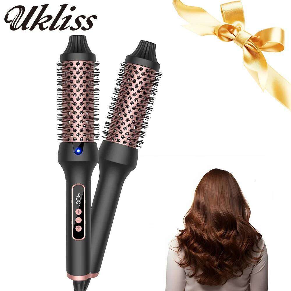 1.5 Inch Thermal Create Loose & Volume Curls Heated Iron Brush 9 Heat Settings Ionic Hair Curler Curling Comb 26Y0305