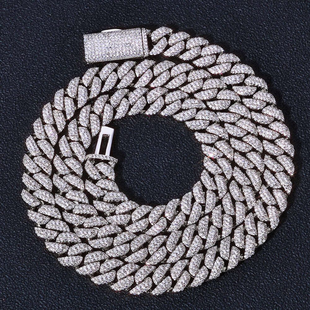 Cross-border European and American hip-hop 10mm s925 silver three-row moissanite Cuban chain high-quality light luxury men's necklace custom-made