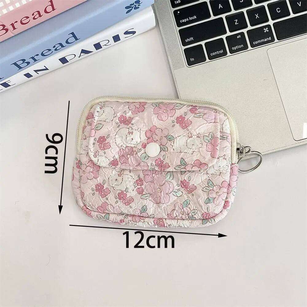 New Portable Cartoon Floral Multifunctional Key Coin Purse Bags Quilted ID Holder Card Hold C260304