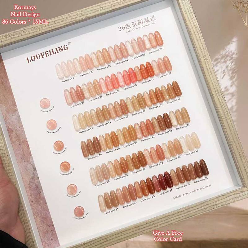 36 Colors Jade Cream Sheer Gel Nail Polish, Nude Translucent Jelly UV LED Soak Off Nail Gel for DIY Nail Art Manicure Design