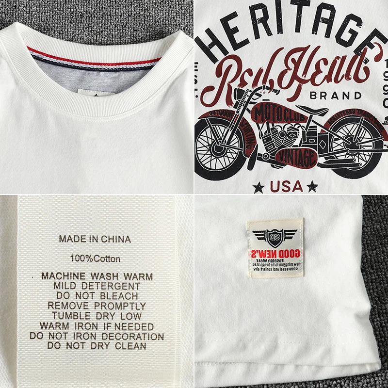 Vintage cotton short sleeve Tshirt Mens Motorcycle Print Summer May Khaki Youth half tee 260302