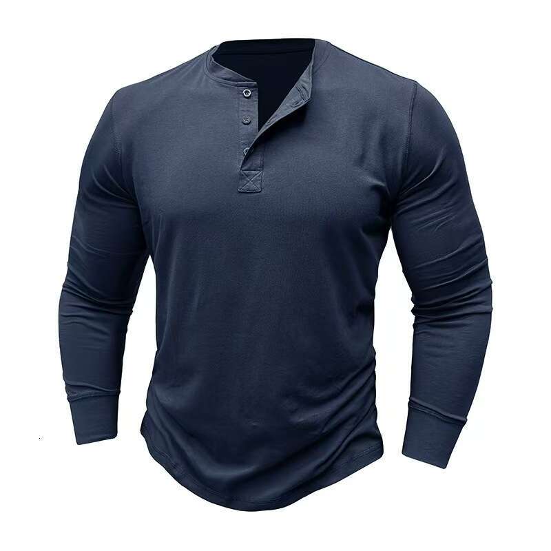 Amazon pure cotton base Henry shirt, European and American cross-border men's round neck long sleeve T-shirt