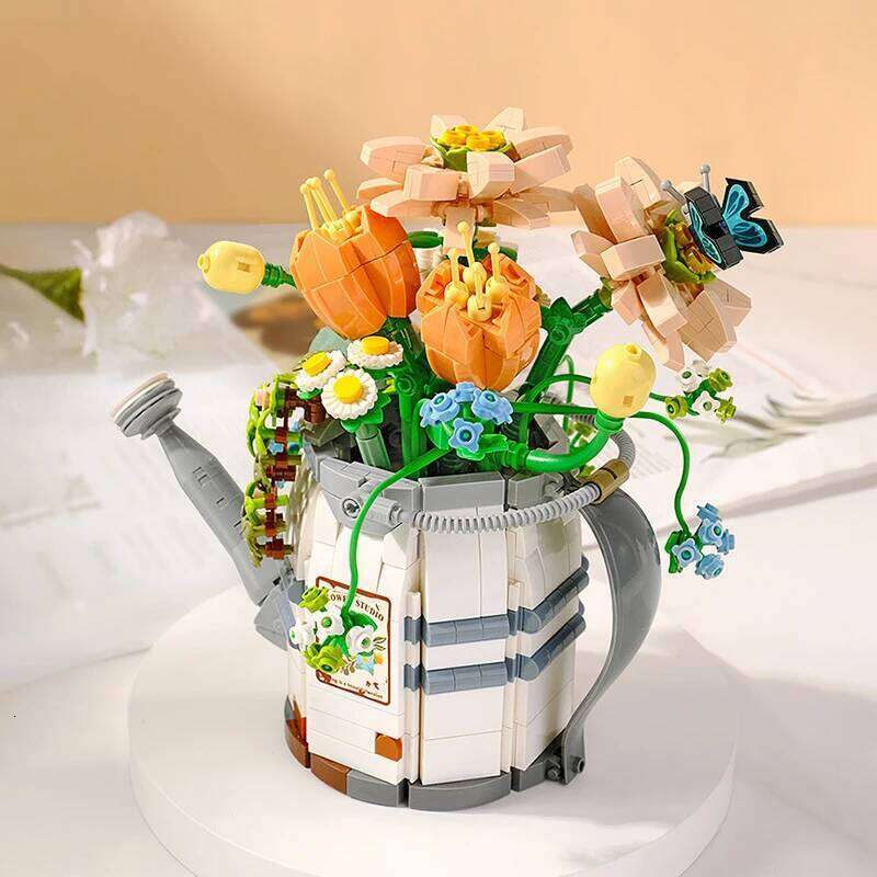 Mini Watering Can Potted Building Blocks Flower DIY Plant Bonsai Bouquet 3D Model Home Decoration Children's Assembled Toy Gift Z260306