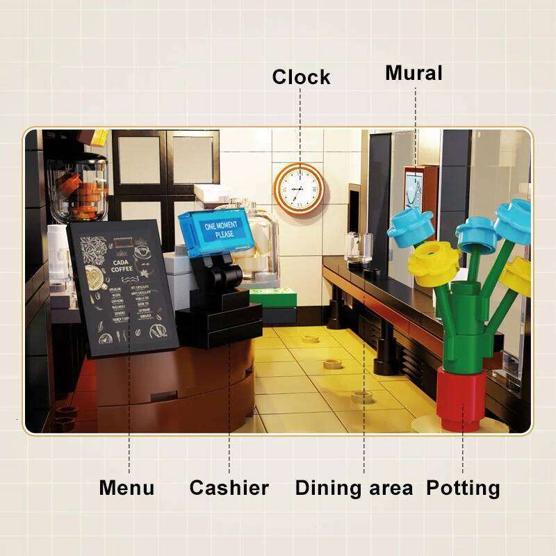 City 768Pcs Coffee Shop House With Led Lights Model Building Blocks Street View Cafe Store Assemble Bricks Toys Kids Adult Gift Z260306