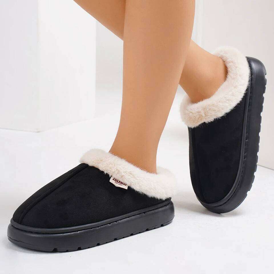 Litfun Platform Fluffy Winter High Quality Plush Women Cotton Shoes Ladies Fur House Slippers Warm Fuzzy Slides
