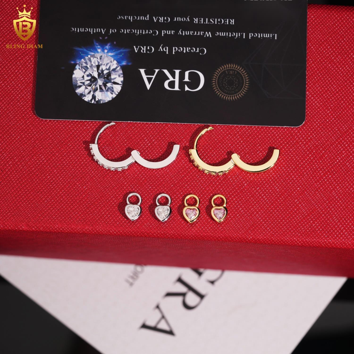 Luxury Jewelry 925 Stirling Silver Gold Plated Vvs Moissanite Pink Diamond Love Heart-Shaped Pink Earrings Hoop Cute