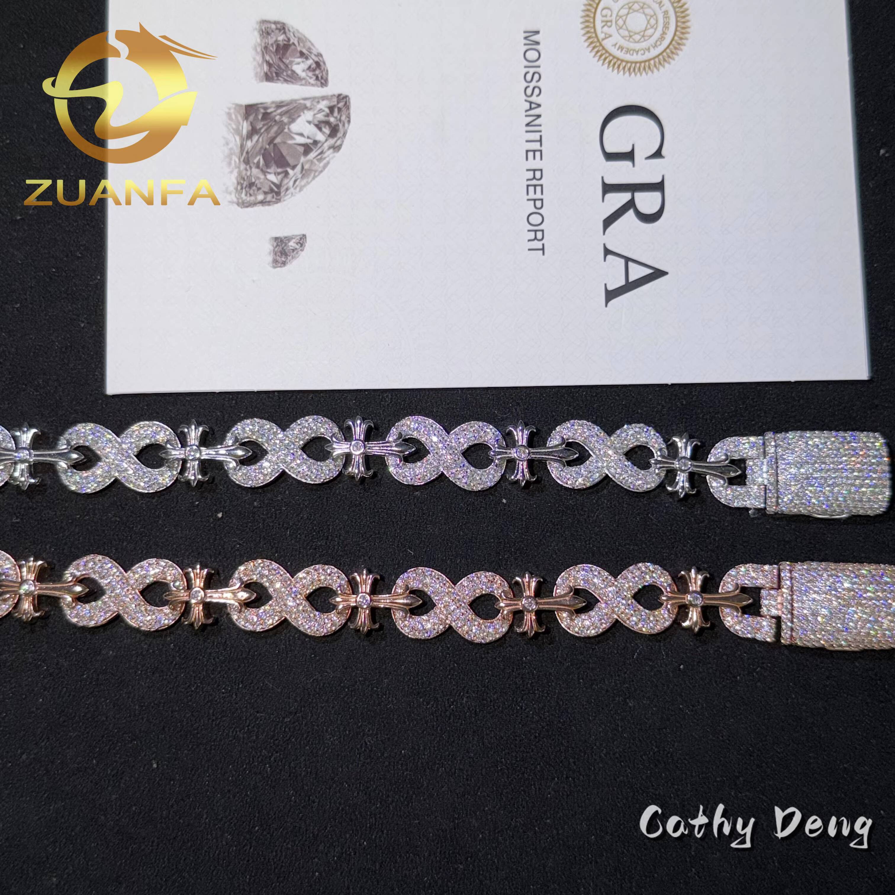 Moissanite Hip Hop Jewelry 13mm Cross Moissanite Diamond Bracelet 925 Sterling Silver Iced Out Cuban Link Bracelet
