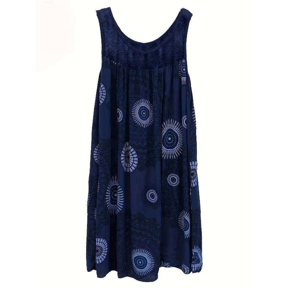 Plus Size 1XL-8XL Women's Lace Panel Printing Sleeveless Large Hem Vest Dress