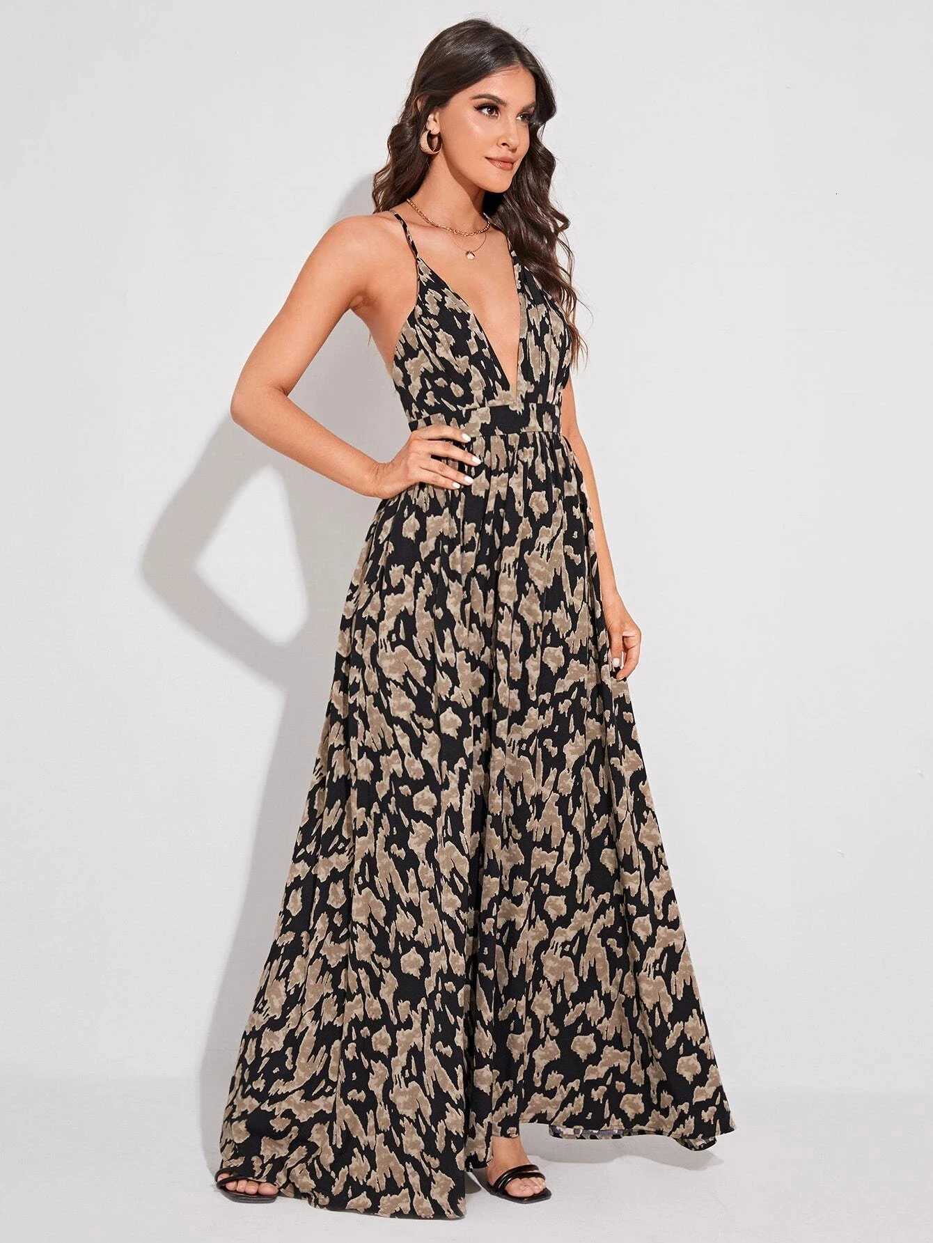 Womens Floral Print Backless Dress V Neck Sexy Design Perfect for Daily Casual Wear Vacation Stylish Summer Fashion X260306