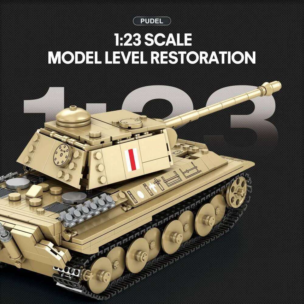 969PCS Pudel Tank Building Blocks 1:23 Scale 360 Turret Military World of Tanks Series Model Bricks Kids Toys Holiday Gifts Z260305
