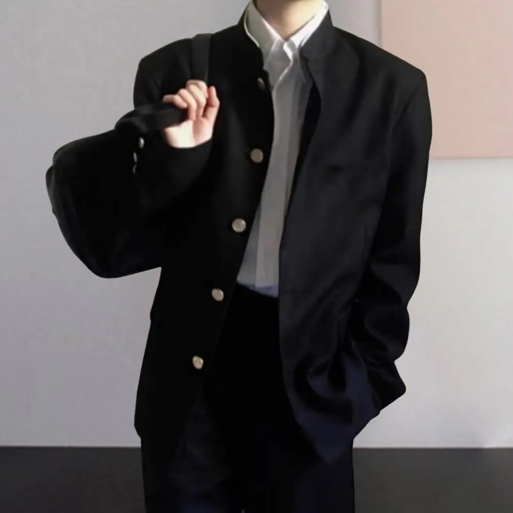 Men Suit Coat Japanese Style School Uniform Stand-up Collar Single-Breasted Formal Jacket With Flap Pockets Chinese Tunic Suit 260306