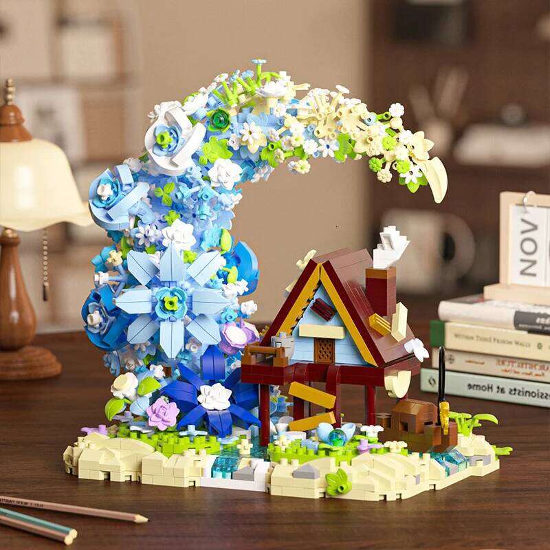 Four season Mini Sakura Moon Flower Wooden House Tree Micro Building Block Diamond Brick Toy for Children Z260306