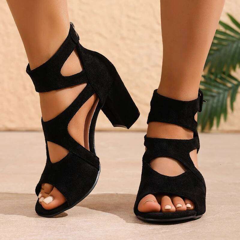 2025 New Fashionable Hollow Design High Heel with Open Toes, Casual and Comfortable Women's Sandals
