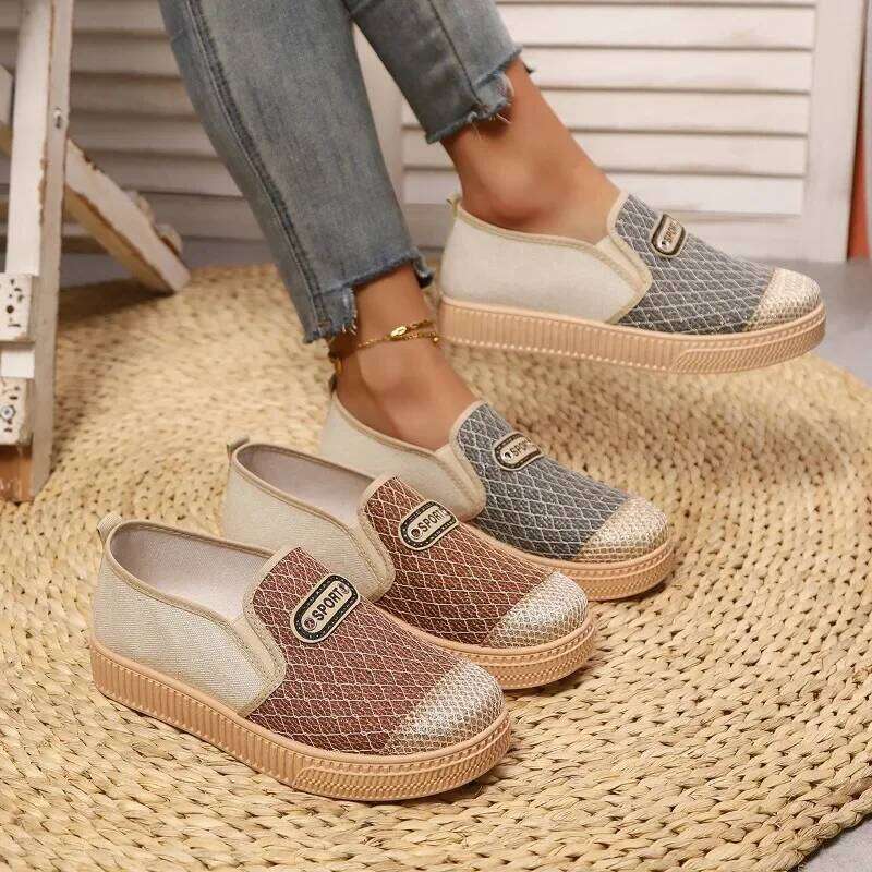 2025 New Hot Sale Slip on Women's Vulcanize Shoes Round Toe Sequins Solid Outdoor Platform Casual Comfortable Shoe