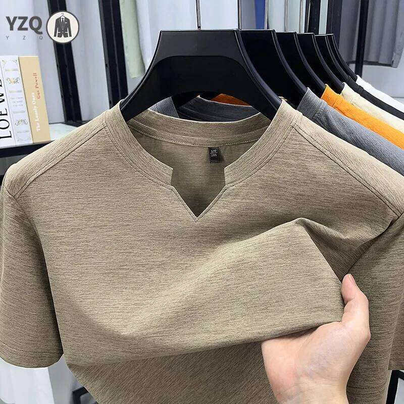 Korean Men's Short Sleeve V-Neck T-Shirt Color Casual Fashion Comfortable Summer Versatile Solid Top 26H0306