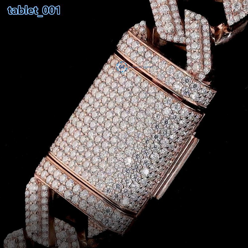 Moissanite Iced Out Sterling Silver Rose Gold Plated Cuban Luxury Hip Hop Necklace Fashion Chains for Unisex