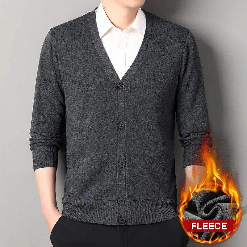 Mens Autumn Clothes Fleece Cardigan Jacket Knitted Sweater Outwear V-neck Fashion Cardigans Warm Mens Top 260306