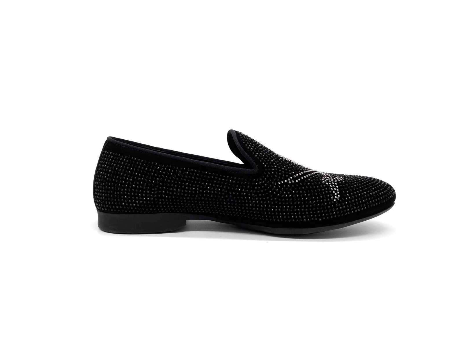 Men's Bling Rhinestone Skull Pattern Loafers Luxury Slip-On Smoking Slippers Black Velvet Sparkly Party Wedding Prom Dress Shoes