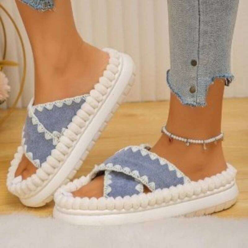 2025 Winter New Women's Plush Comfortable Fashion Open toed Casual Slippers Indoor Anti slip Cotton Dragging