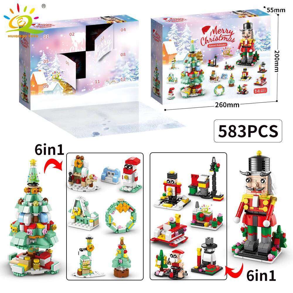 HUIQIBAO 6IN1 Christmas Elk Deer Santa Claus Building Blocks City Snow House Xmas Tree Bricks Set Toys for Children Kids Gift Z260306