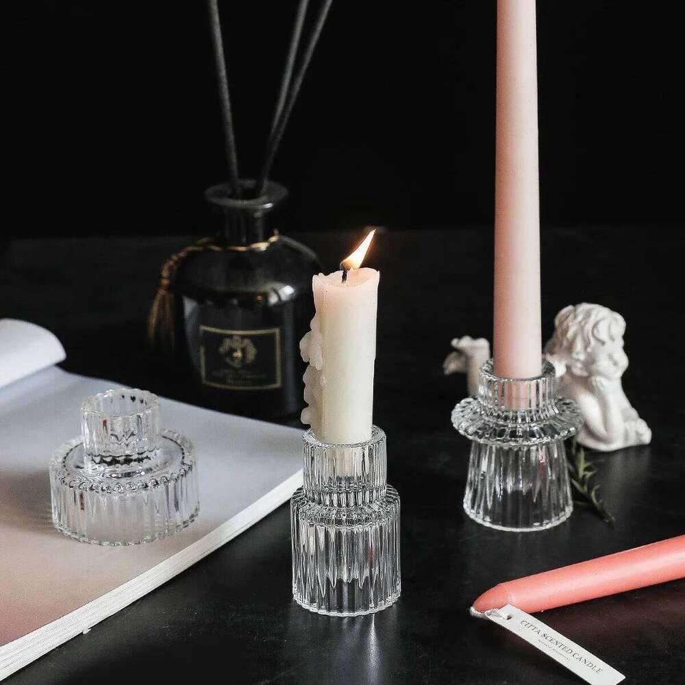 Pillar Tealight Candle Holder Clear Glass for Table Design Candlesticks, Decorative Tabletop Home Dining Centerpiece XJ260305