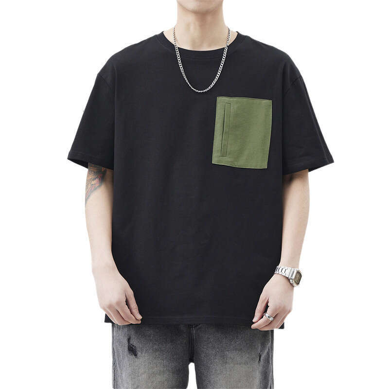 Short Sleeve T-Shirt 2025 Summer New Style Men's Round Neck Pocket Shirt, Unique Youth Versatile Fashion Casual Top