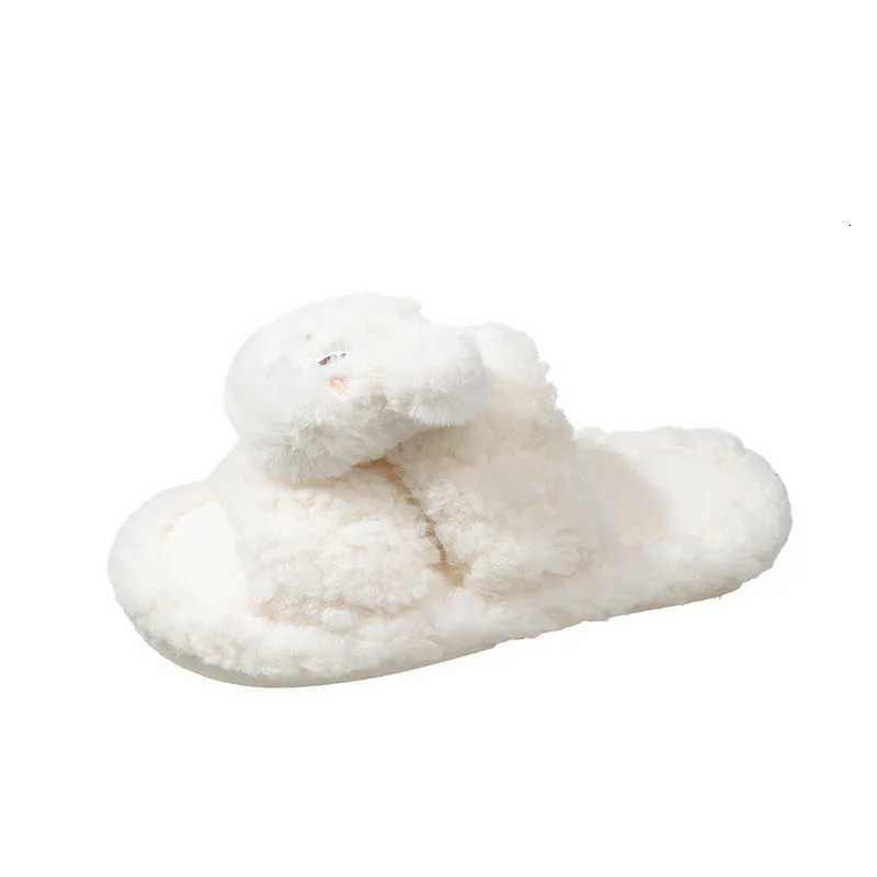Bear Fur Slippers for Women Wearing Thick-soled Cotton Slippers for Women Working At Home Autumn and Winter Cute S260305