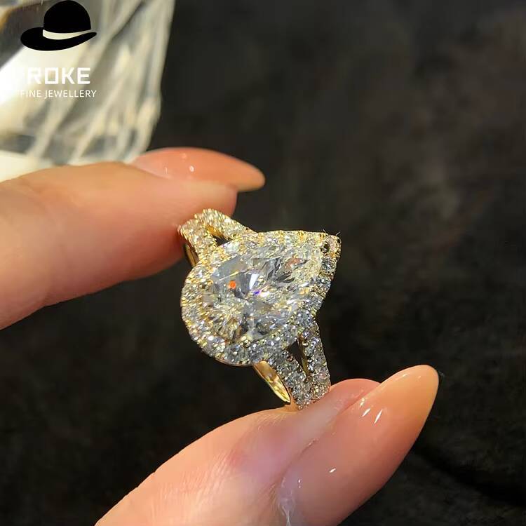 IGI Lab-grown Pear-shaped Cut Centre Stone with Pav Setting 9K-18K Gold Dazzling Declaration Engagement Diamond Ring