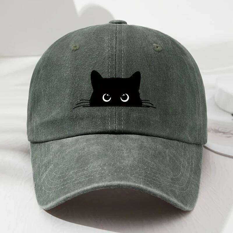 Black cat printed baseball cap retro men's and women's fashionable outdoor hat with adjustable eaves suitable for sports fishing Y260304