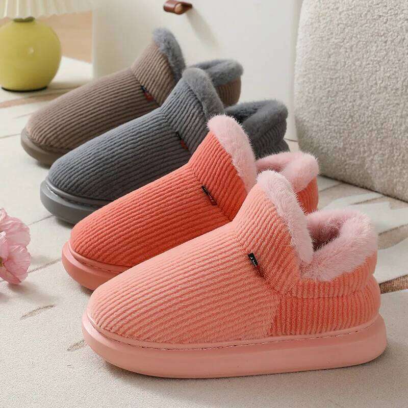 Litfun Winter Fluffy Cotton Shoes Corduroy Platform Snow Comfy Furry Soft Slippers Non-slip Plush Lining Cozy Ankle Boots