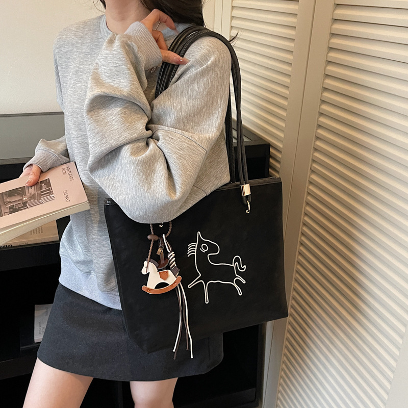 Suede Pony Multi functional Women's Handbag New Fashion Handbag Retro Bucket shaped Work and Commuter Bag Designer Bag