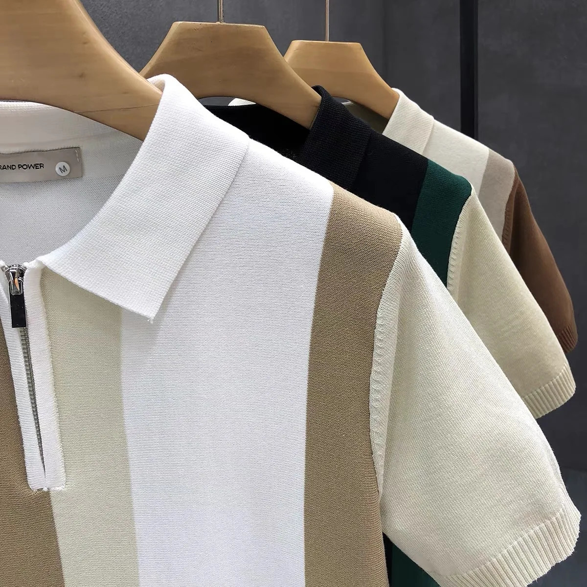 Half Zip Western-style Ice Silk Thin Short Sleeved Sweater for Men Summer Cool Knit T-shirt for Men Mens High Quality Polo Shirt 260304
